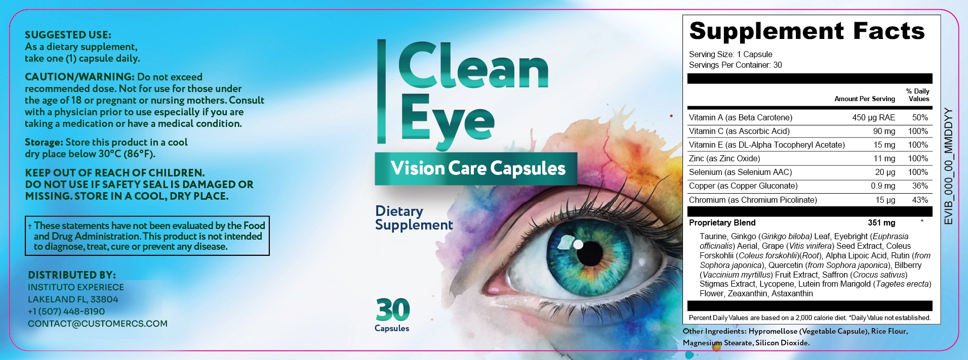 Clean Eye supplement facts label with ingredients